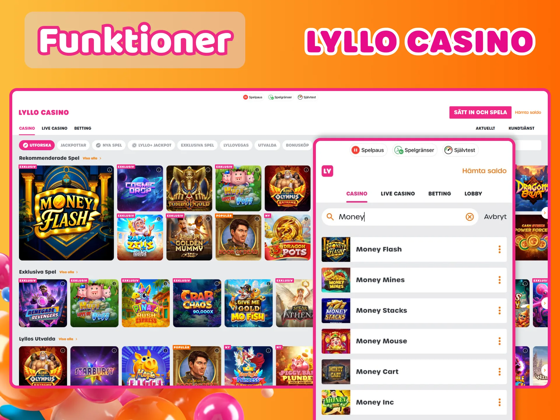 Njut av spelupplevelsen tack vare funktionerna i Lyllo Casino-appen.