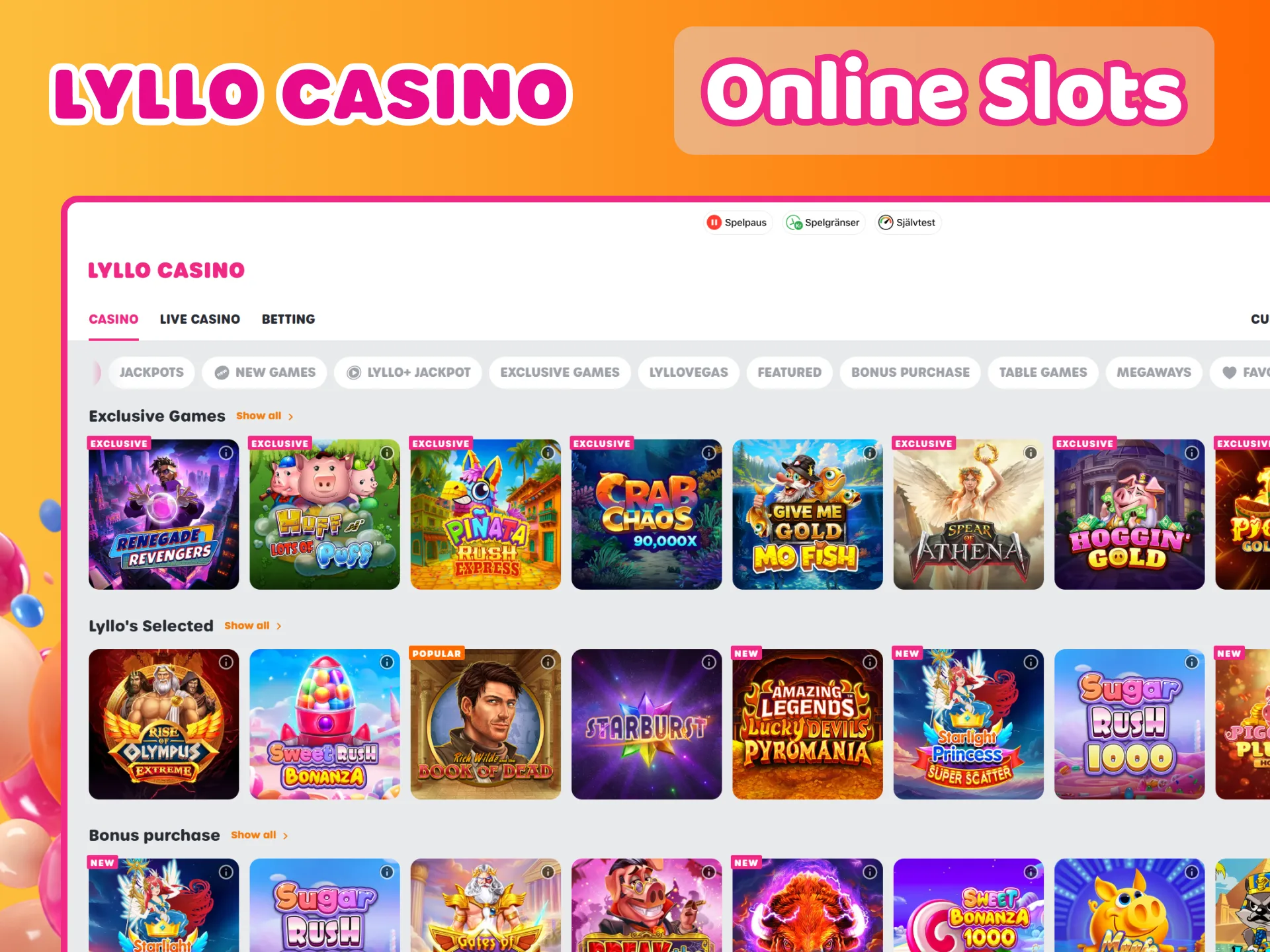 Välj dina favoritslots online på Lyllo Casino.
